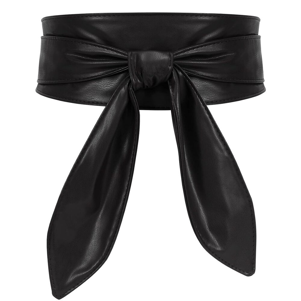 Wide Obi Belt for Women Dress Wrap Cinch Black L